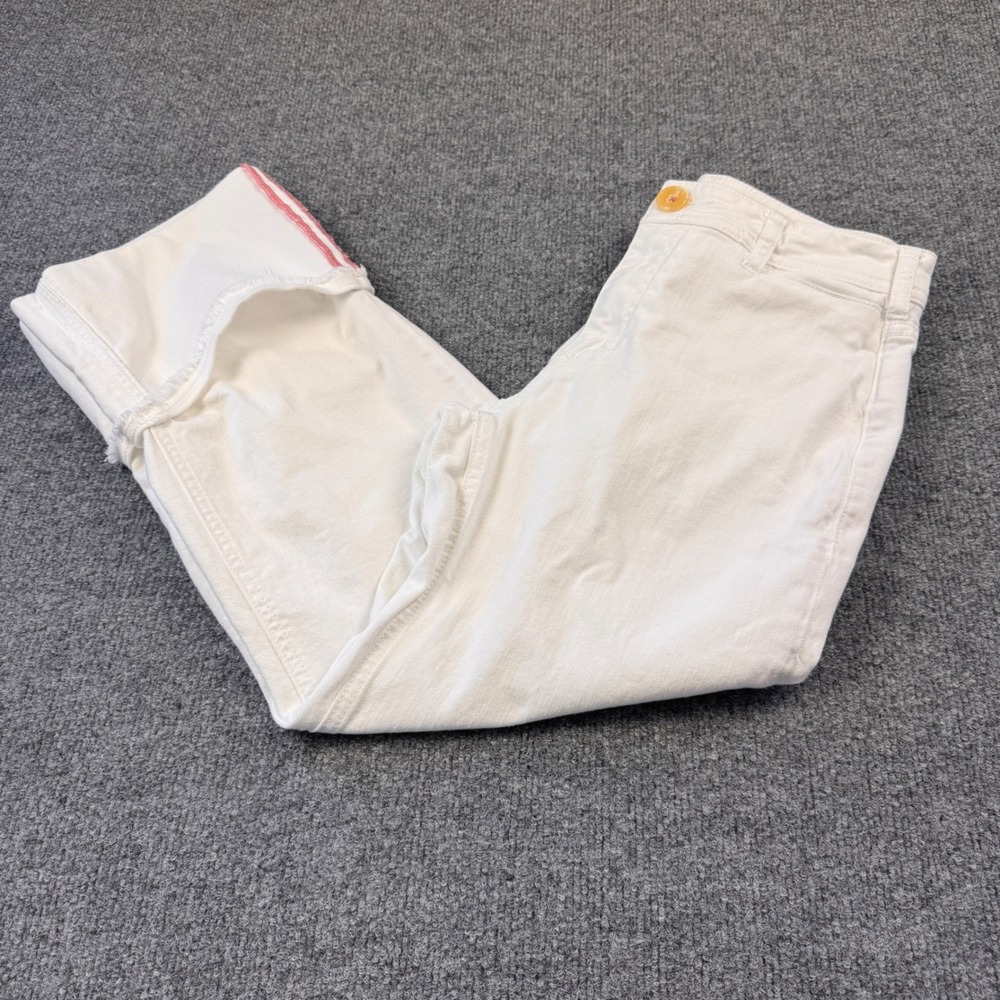 Pilcro Anthropologie Jeans Women 26 White Good Cuffed Raw Hem Red Stitch